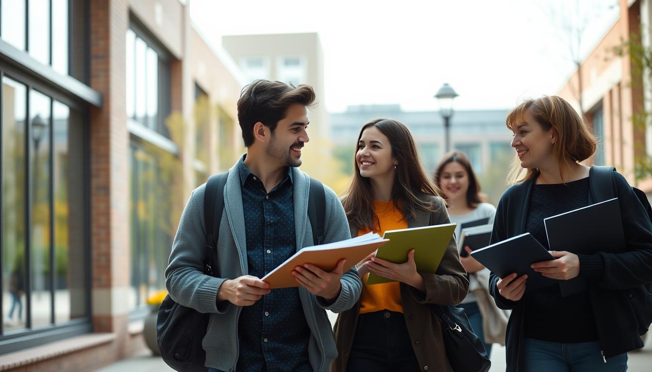 Students studying together in modern classroom